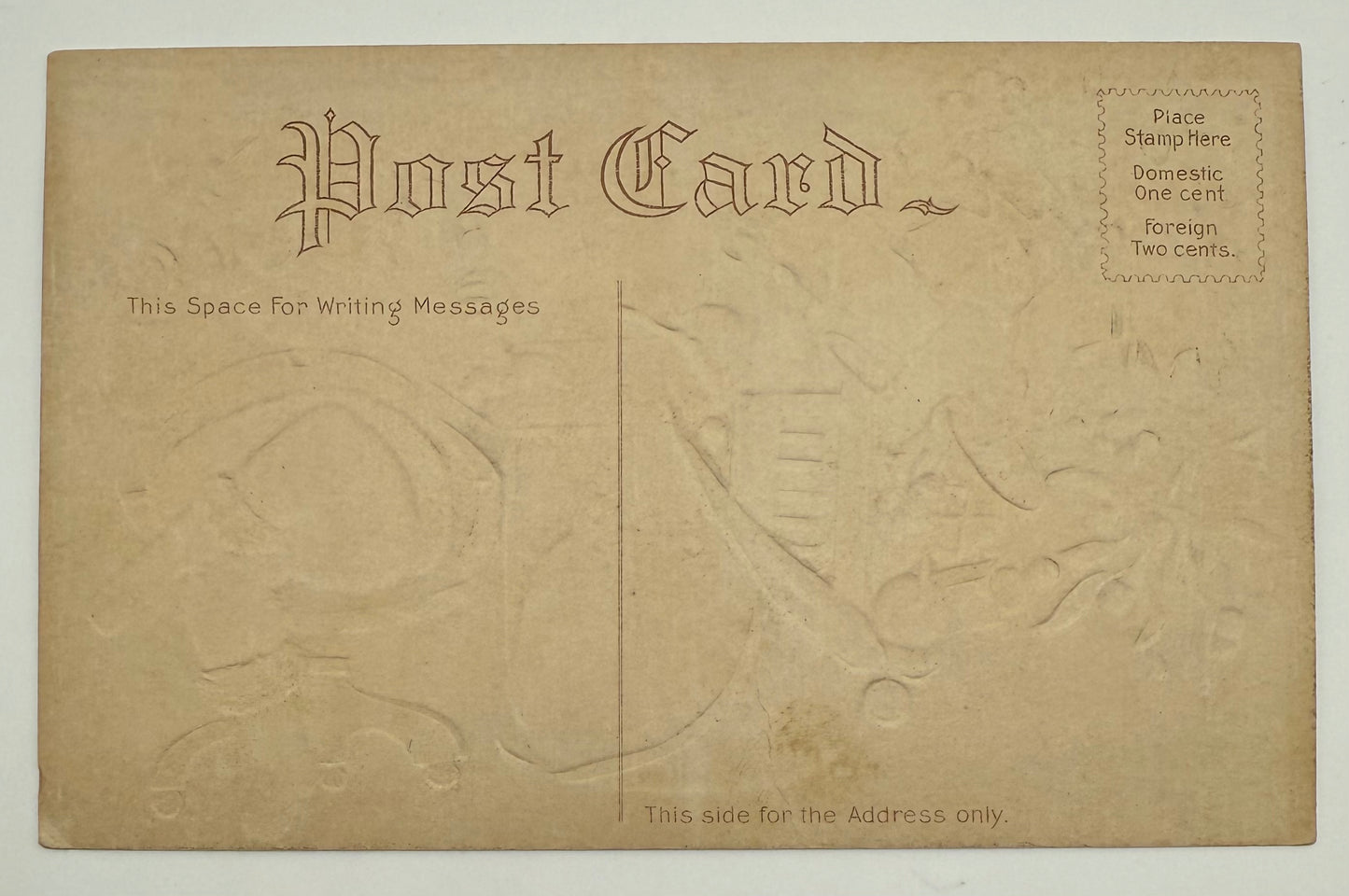 Unposted Santa Claus on the Telephone at Desk Embossed Patriotic Postcard with American Flag and Sack of Toys Holly Christmas