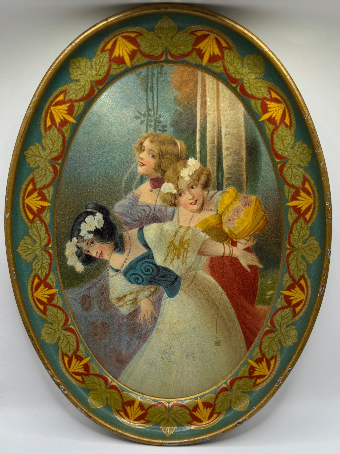 Antique Tin Litho Advertising Tray Houtzdale Pennsylvania Store Philip Baron Dealer in Fresh Smoked Meats Butter Eggs Lithograph Lovely Ladies