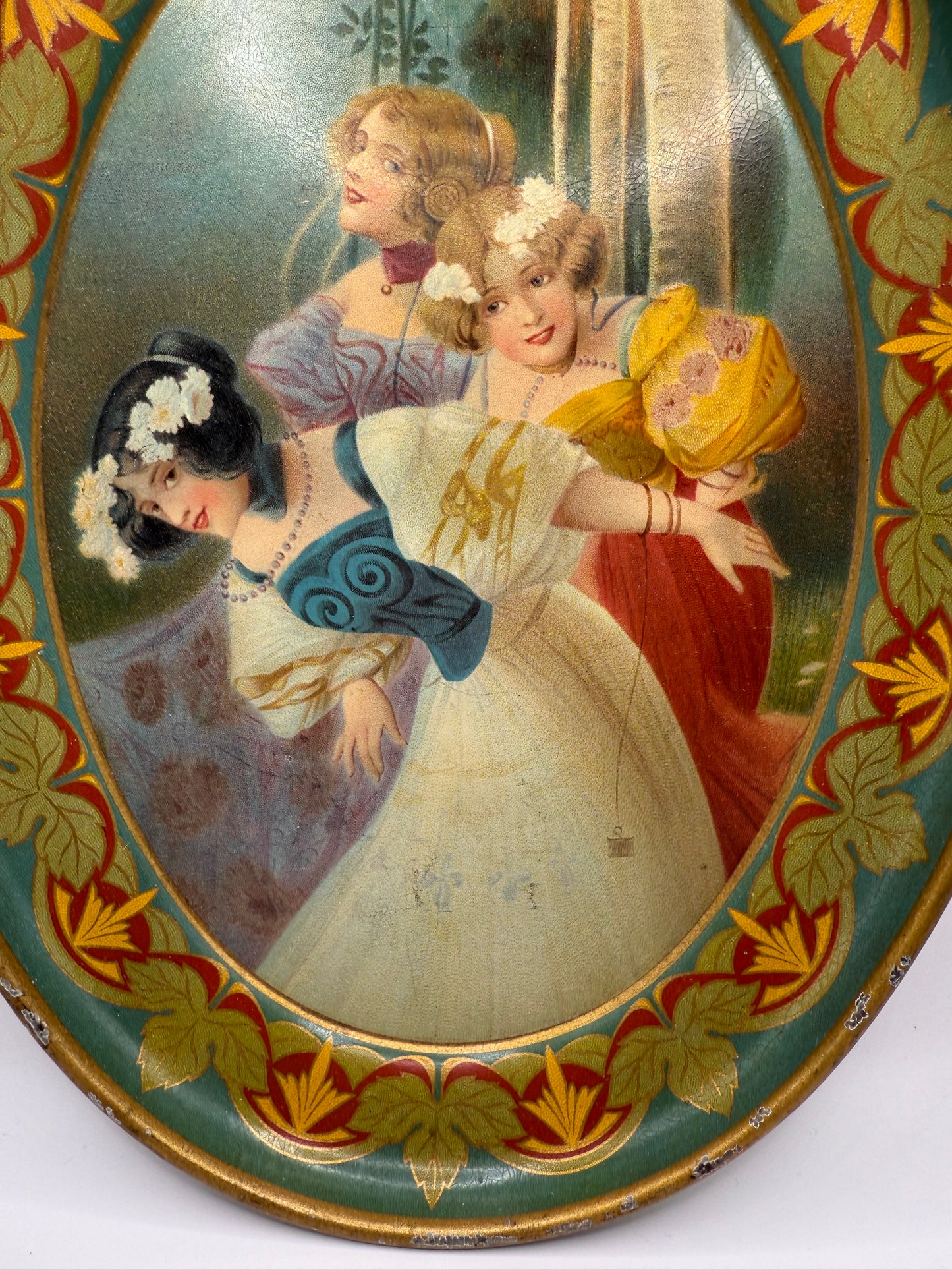 Antique Tin Litho Advertising Tray Houtzdale Pennsylvania Store Philip Baron Dealer in Fresh Smoked Meats Butter Eggs Lithograph Lovely Ladies