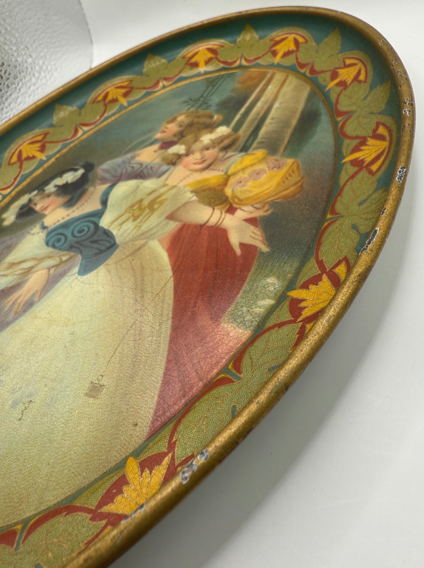 Antique Tin Litho Advertising Tray Houtzdale Pennsylvania Store Philip Baron Dealer in Fresh Smoked Meats Butter Eggs Lithograph Lovely Ladies