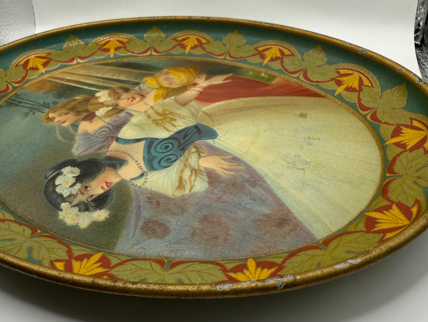 Antique Tin Litho Advertising Tray Houtzdale Pennsylvania Store Philip Baron Dealer in Fresh Smoked Meats Butter Eggs Lithograph Lovely Ladies