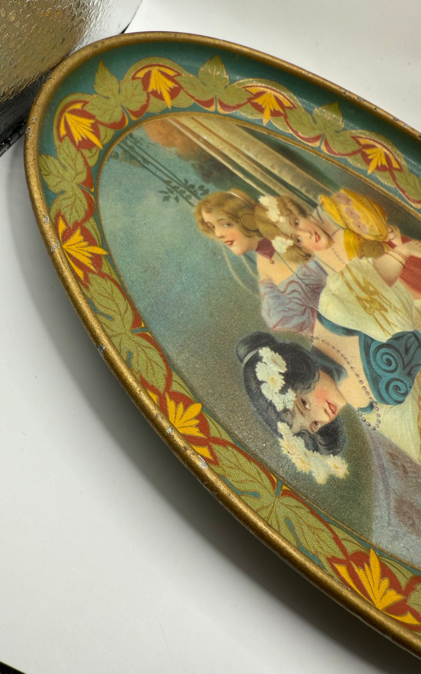 Antique Tin Litho Advertising Tray Houtzdale Pennsylvania Store Philip Baron Dealer in Fresh Smoked Meats Butter Eggs Lithograph Lovely Ladies