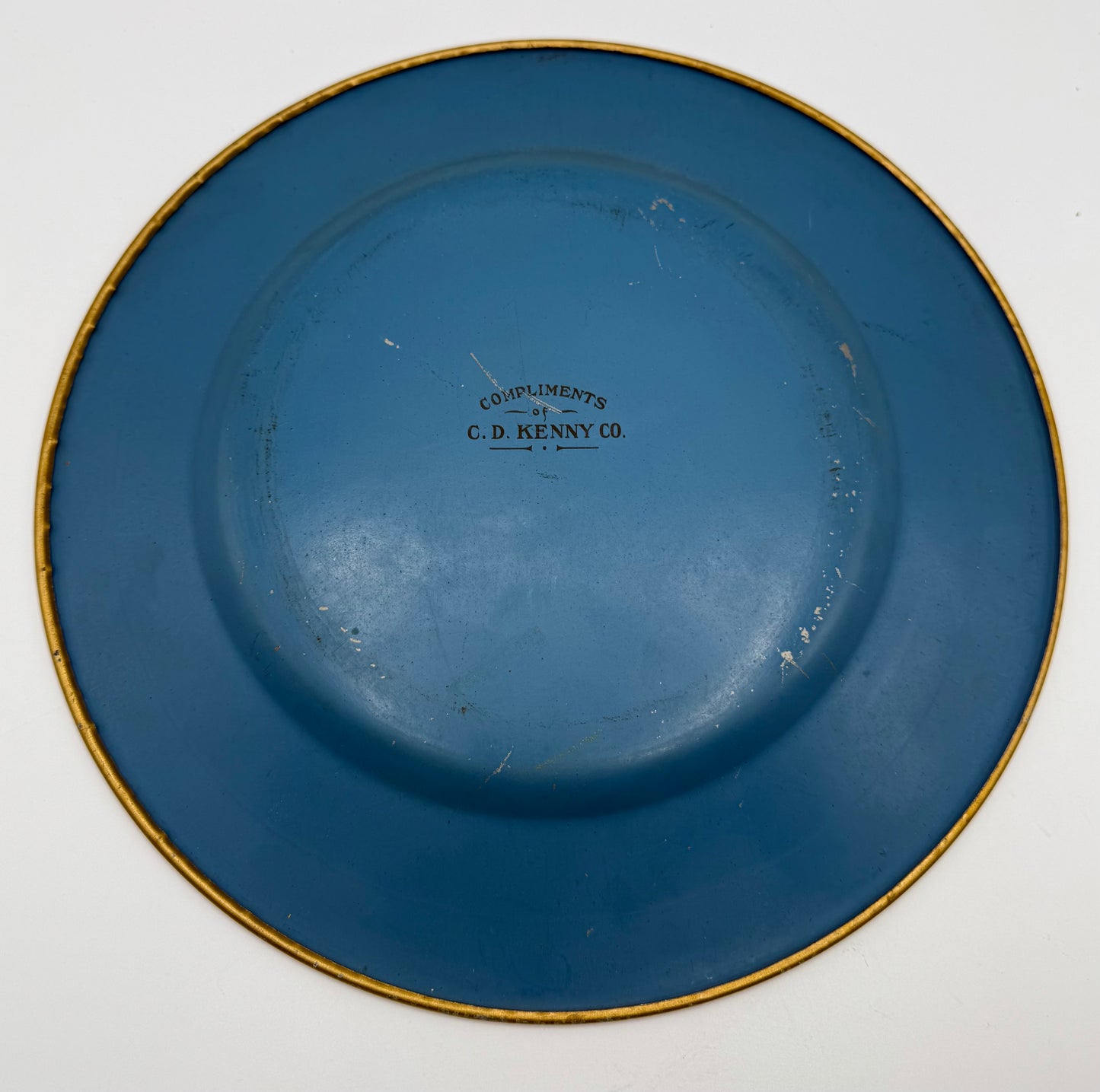 C.D. Kenny Tin Litho Christmas Holly Plate Girl with Doll and Pearls Advertising Premium for Coffee and Tea